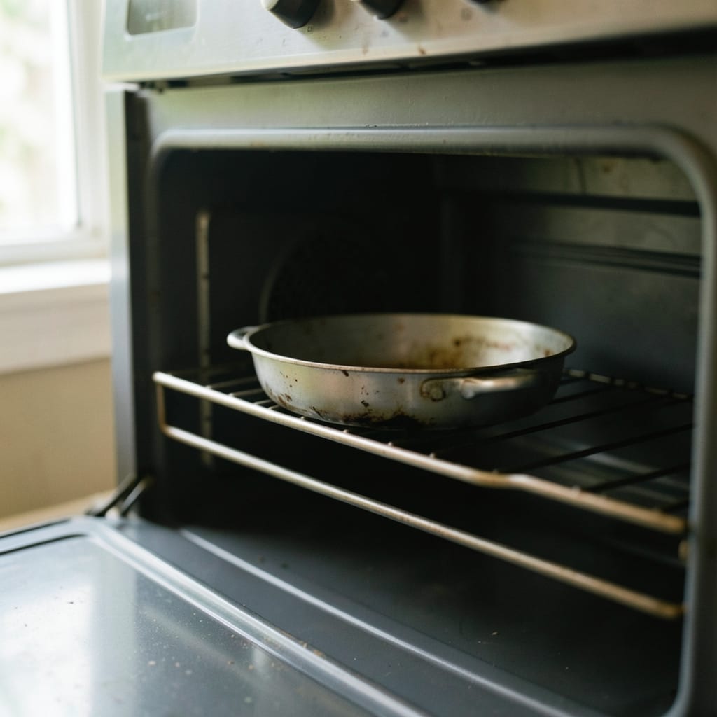 An ordinary home oven with one tin in it