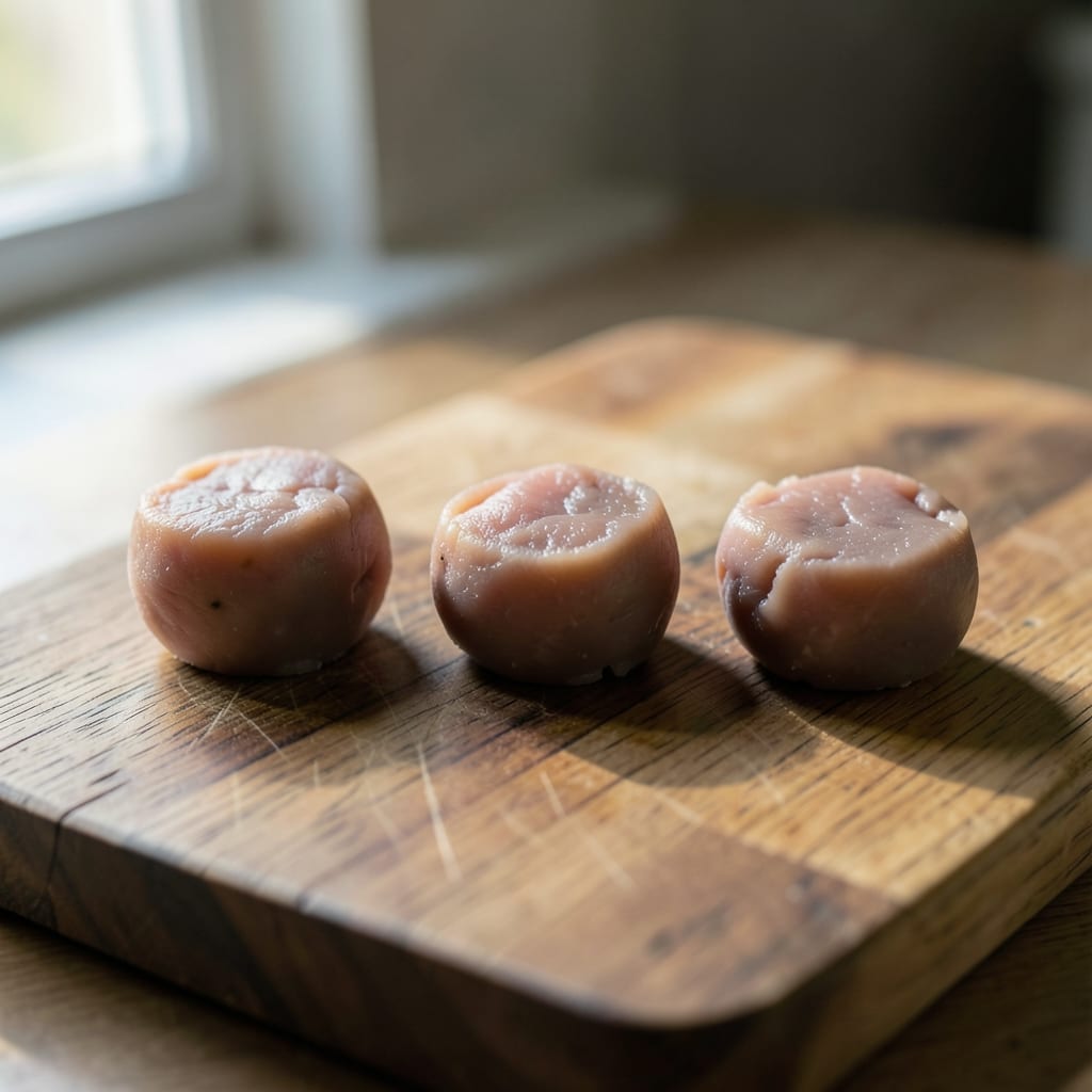 Three chops of different thickness, ready to be tested